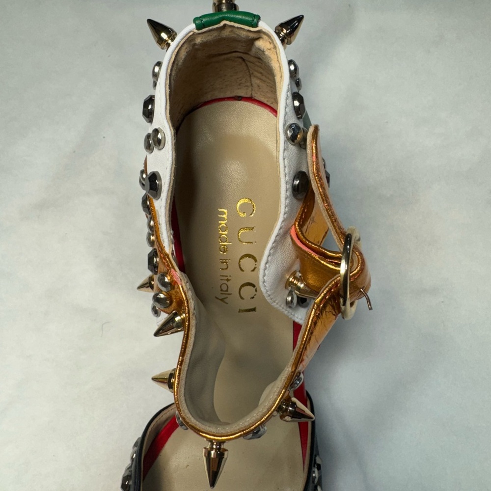 Gucci Red, Green, and Gold Spiked Heels - Picture 4 of 13